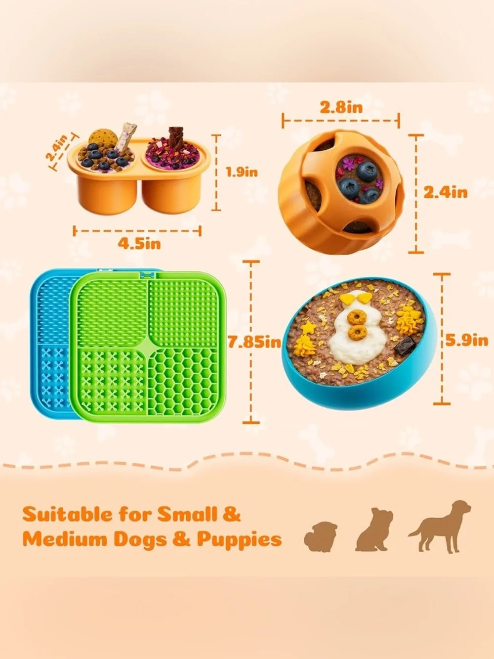 6 Piece Dog Enrichment Toys Set Lick Mat Treat Ball Slow Feeder Puzzle Bowl